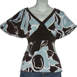 Byline Blouse Vintage y2k Byer California Artsy Abstract Empire Waist Tie Back